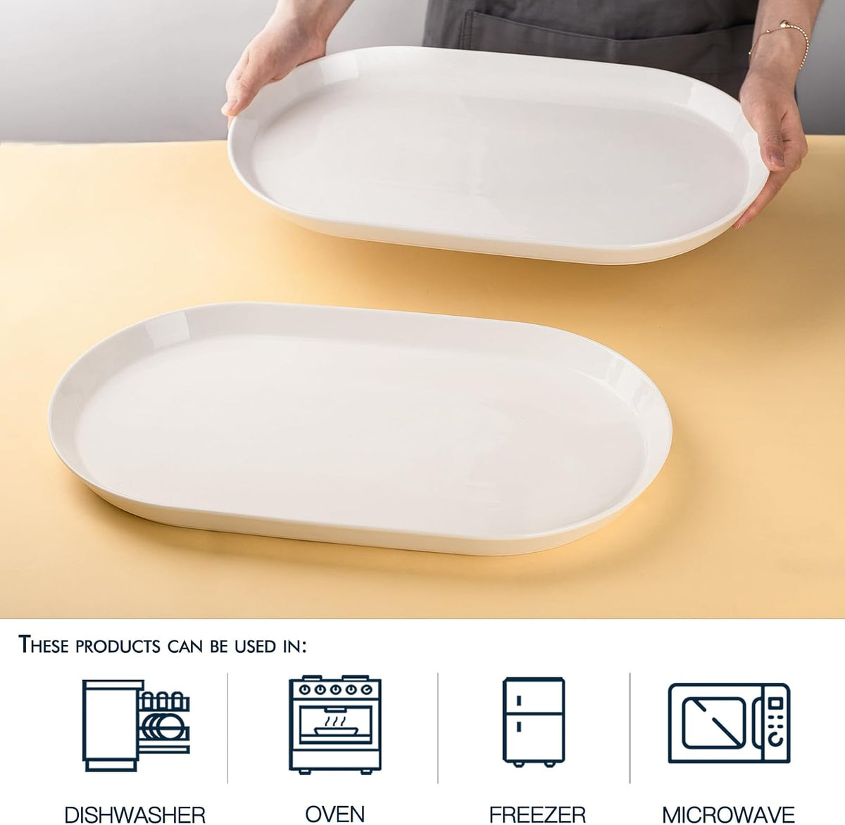 16" Large Serving Platter - Oval Large Serving Tray, Ceramic Turkey Platters, White Platters for Serving Food