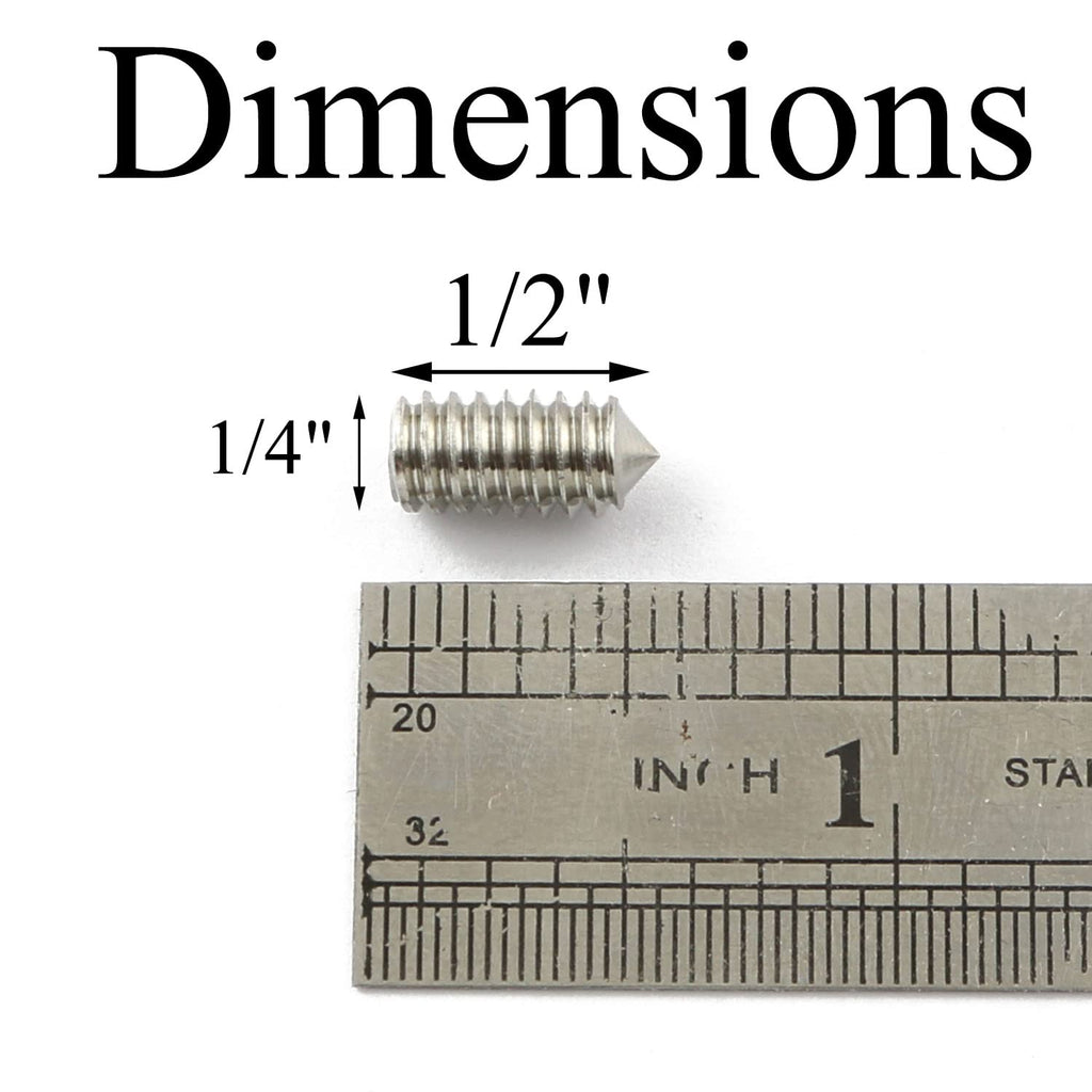 20pcs 1/4-20x1/2 Hexagon Hex Socket Set Grub Screws 304 Stainless Steel Full Thread Cone Point Grub Screw