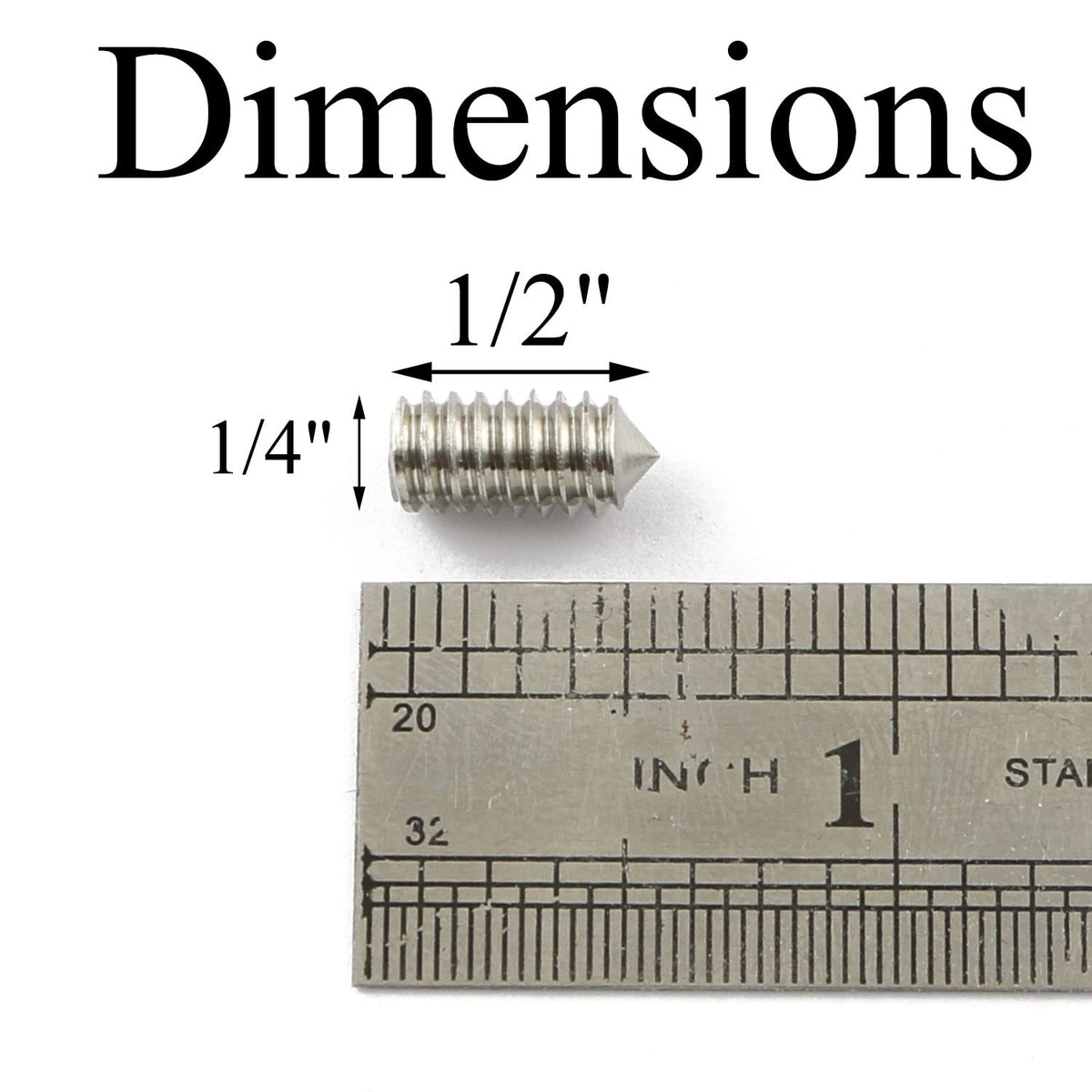 20pcs 1/4-20x1/2 Hexagon Hex Socket Set Grub Screws 304 Stainless Steel Full Thread Cone Point Grub Screw