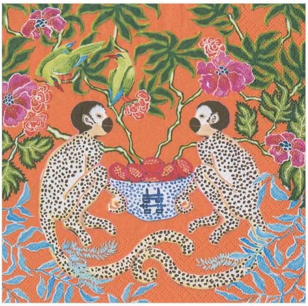 Monkeys Paper Cocktail Napkins in Orange - 20 Per Package