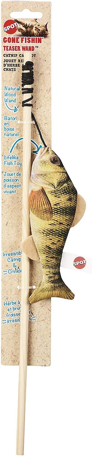Fanatic Fish Teaser Wand for Cats – Realistic Fish Cat Toy with Catnip and Crinkle, Interactive Wand Toy for Batting