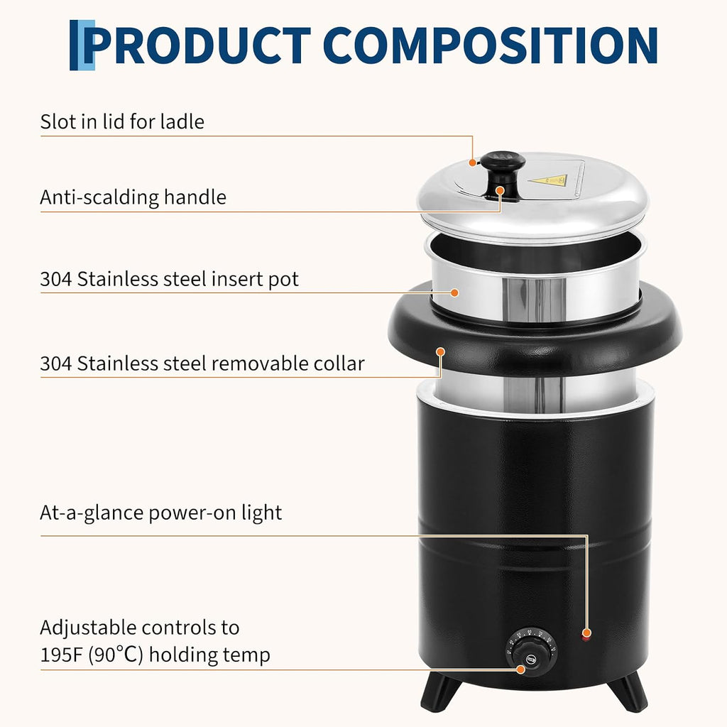 Commercial Soup Warmer with Swing Lid, 10.5 QT Soup Kettle