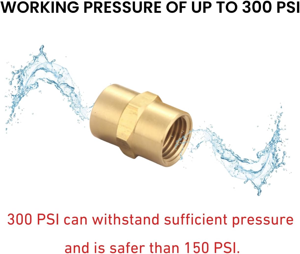 Brass Coupling 1/4 Inch NPT Female x 1/4 Inch NPT Female Hex Head Pipe Fitting, Pack of 10, Compressor connector 1/4