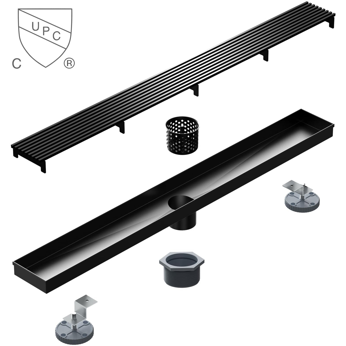 32 Inch Linear Shower Drain with Wedge Wire Grate, Matte Black