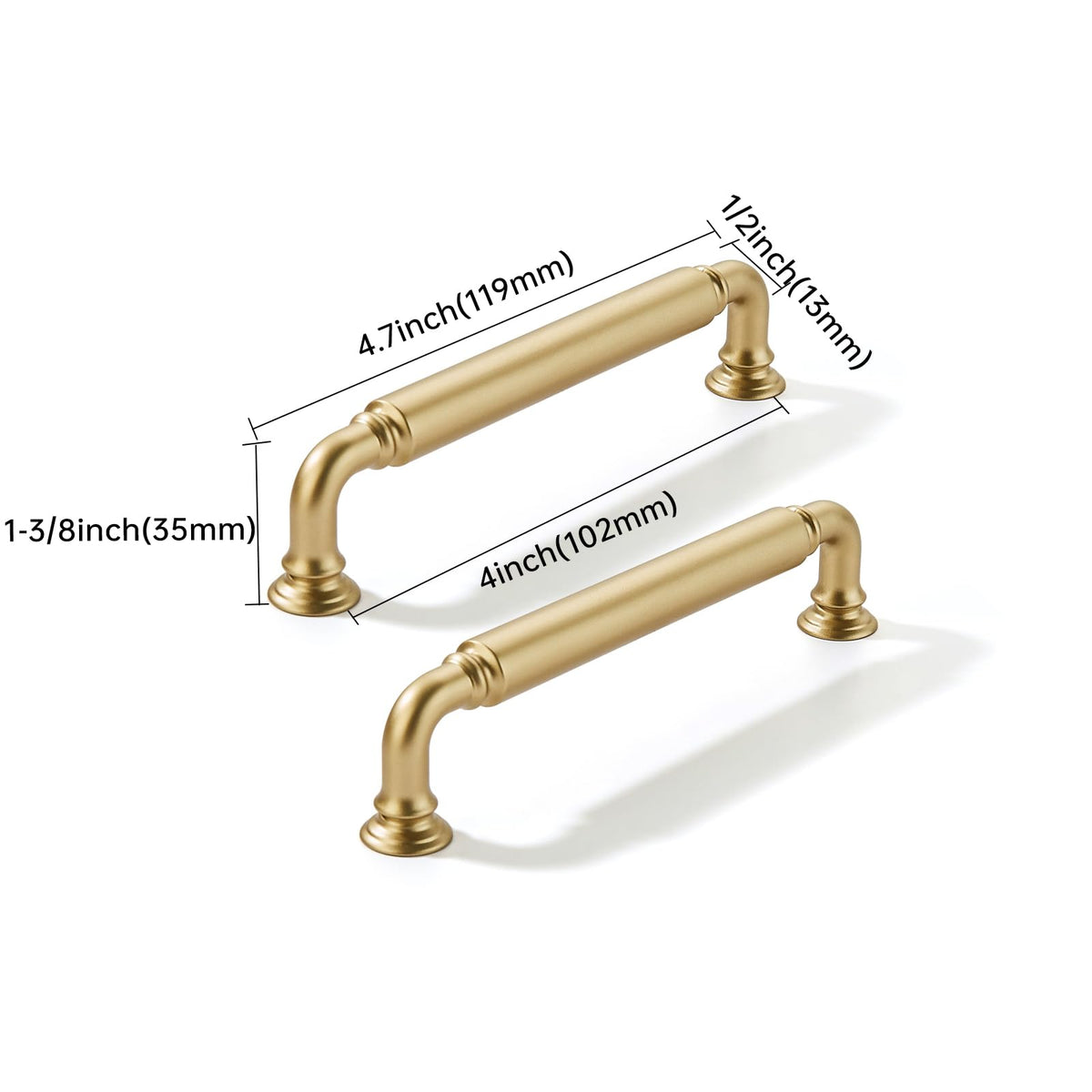 2 Pack 4 Inch Hole Center Brushed Gold Cabinet pulls Heavy-Duty Solid Matte Satin Gold Cabinet Handle Hardware