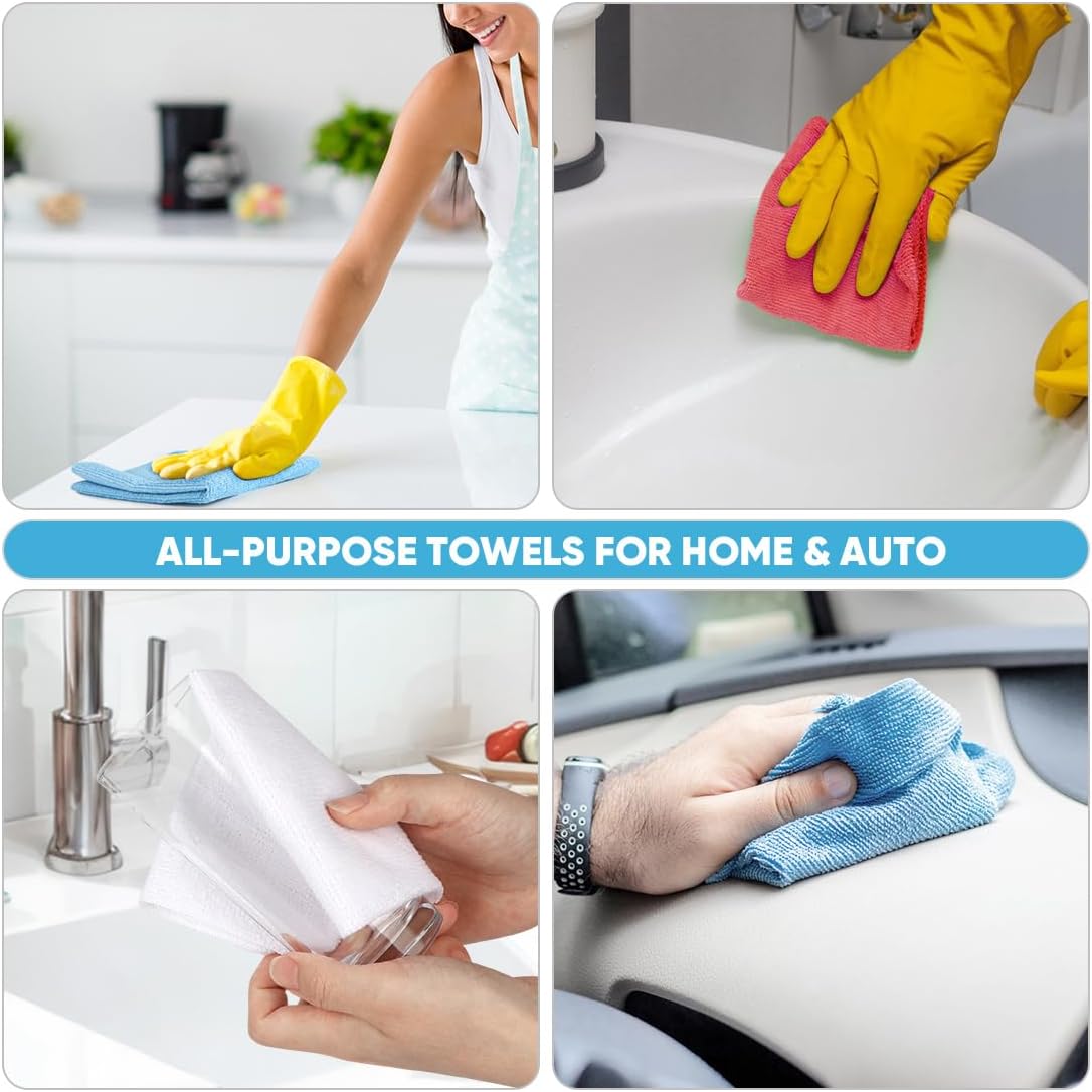 Microfiber Cleaning Cloth Roll, Blue Shop Towels 55 Sheets Washable, Microfiber Towels for Cars, Blue Rags Reusable