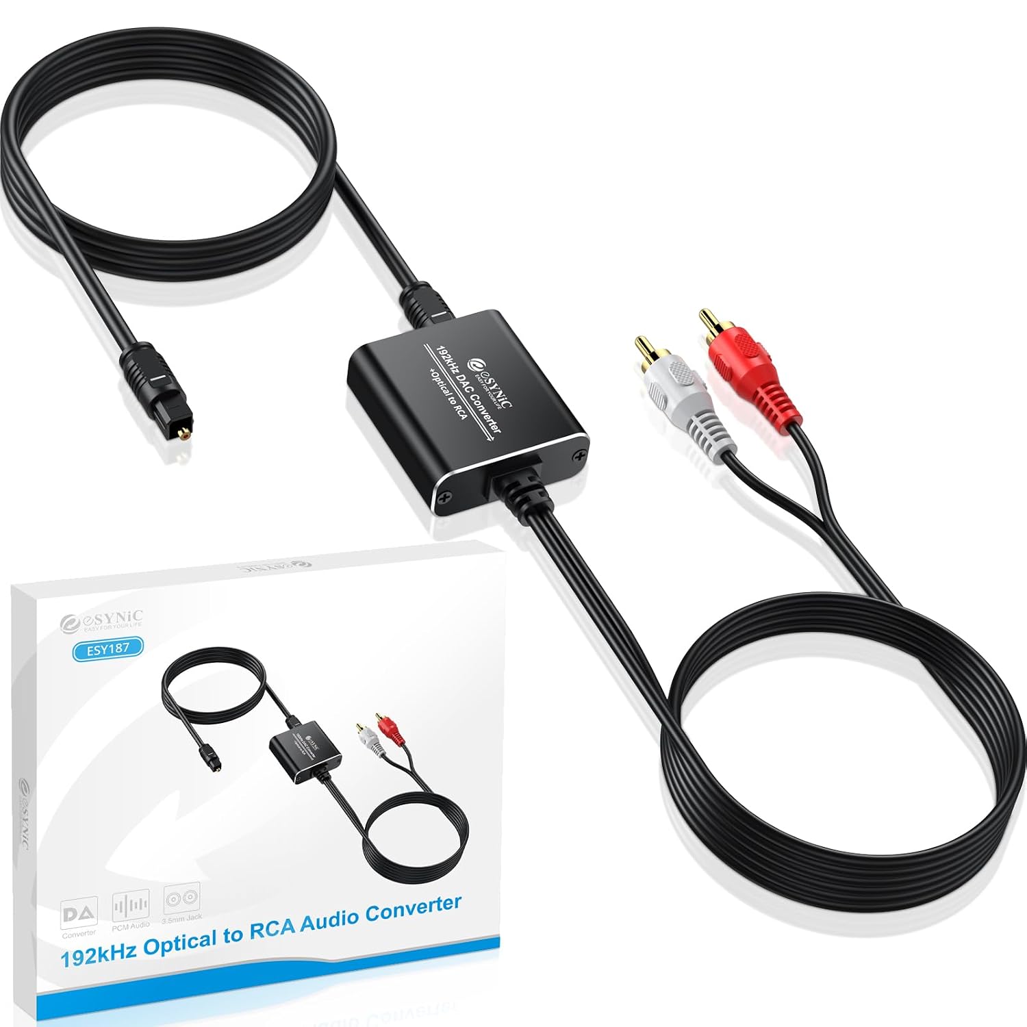 Professional 192KHZ Optical to RCA Audio Adapter-7 FT Cable Long | DAC Chip-Easy to Setup-Aluminum Shell-For
