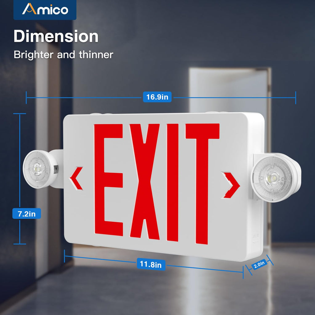 Amico 18 Pack Red Exit Sign with Multi-Angle LED Emergency Lights