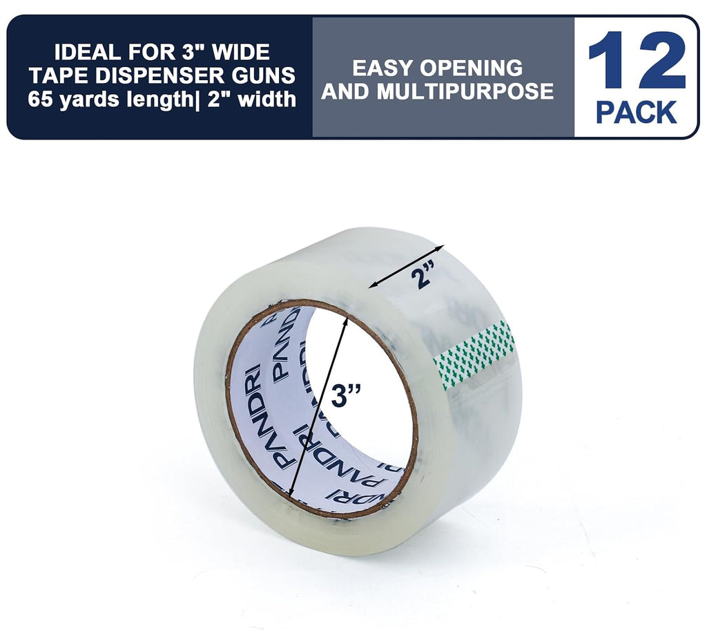 12 Pack Heavy Duty Packing Tape, 2" x 65yd Per Roll, Total 780yd