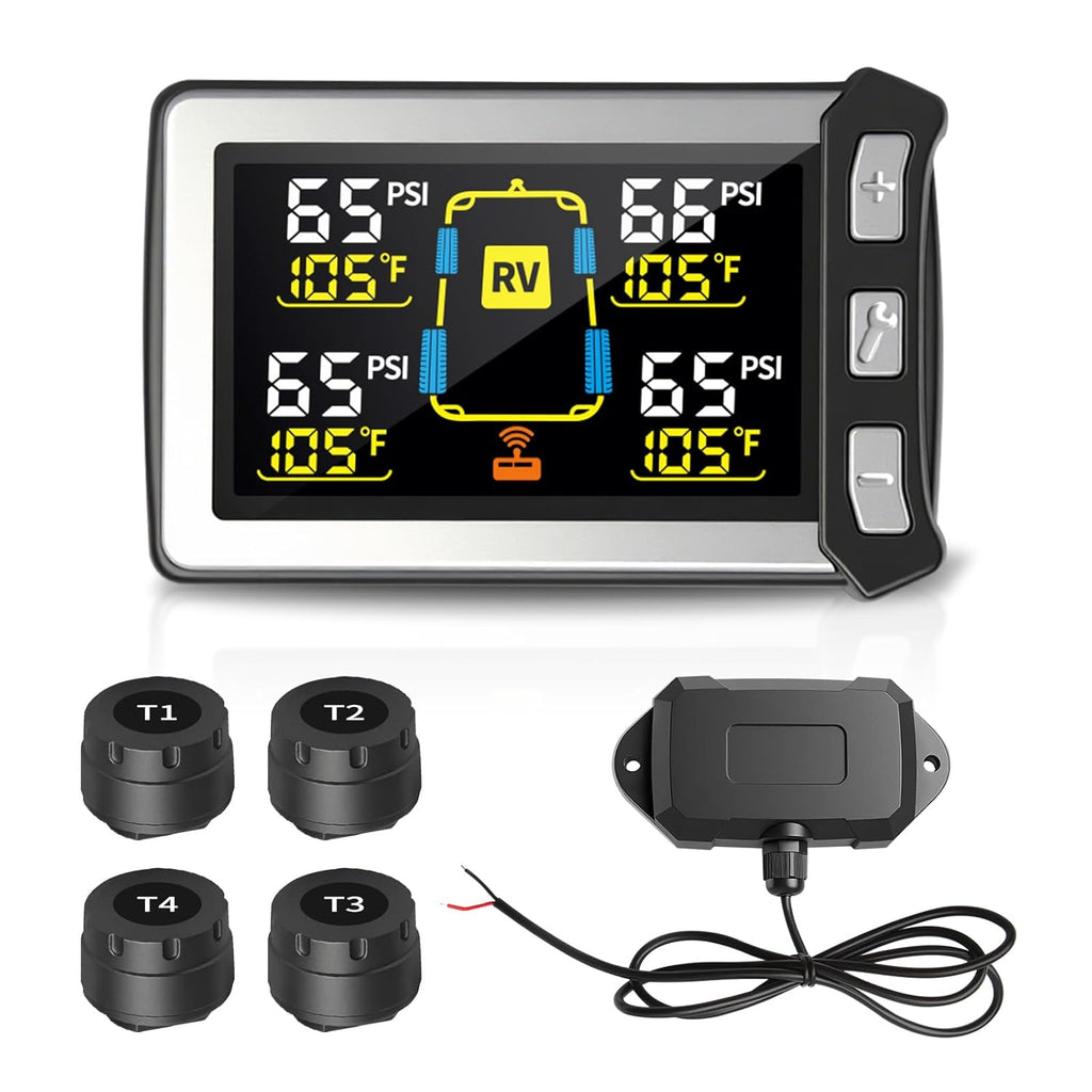 RV Tire Pressure Monitoring System, TPMS Sensors Set of 4 | Color LCD Display, Ideal for Travel Trailer/5th
