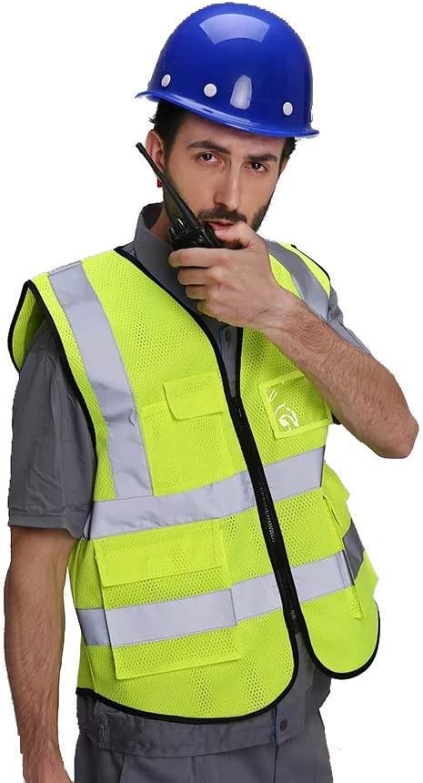 High Visibility Mesh Safety Reflective Vest with Pockets and Zipper, Meets ANSI/ISEA Standards