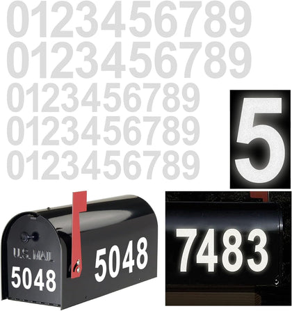 Reflective Mailbox Numbers Sticker Decal Waterproof Number Self Adhesive | 5 Sets (3" x 3 Sets , 4" x 2 Sets) Die Cut