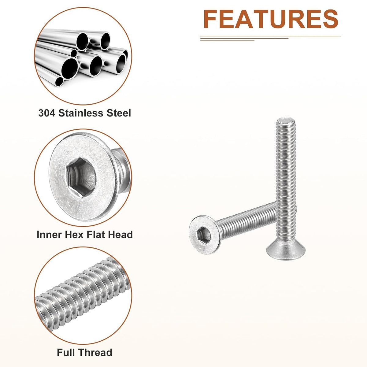DTGN #10-32x1-1/4 Flat Head Socket Cap Screws 10Pack 304 SS Full Thread