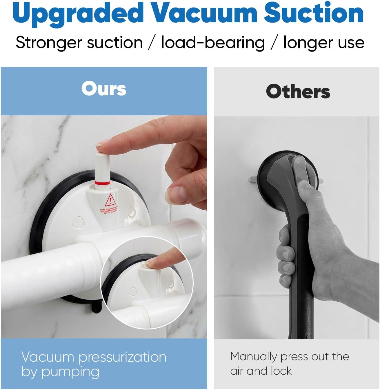Suction Grab Bars for Shower,18.3 Inch 350 LBS Weight Support Shower Handles with Safety Indicator, Grab Bars for