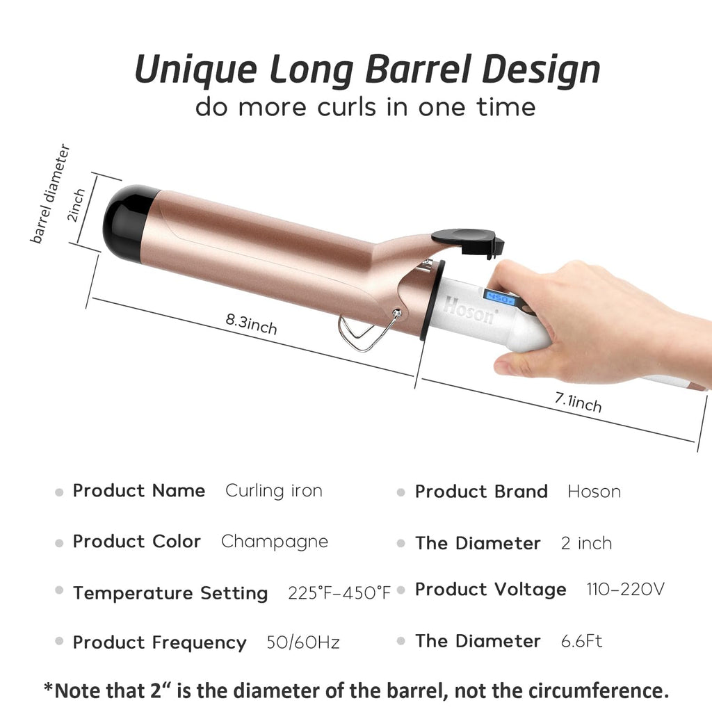 2 Inch Curling Iron Large Long Barrel,Ceramic Big Wave Curler