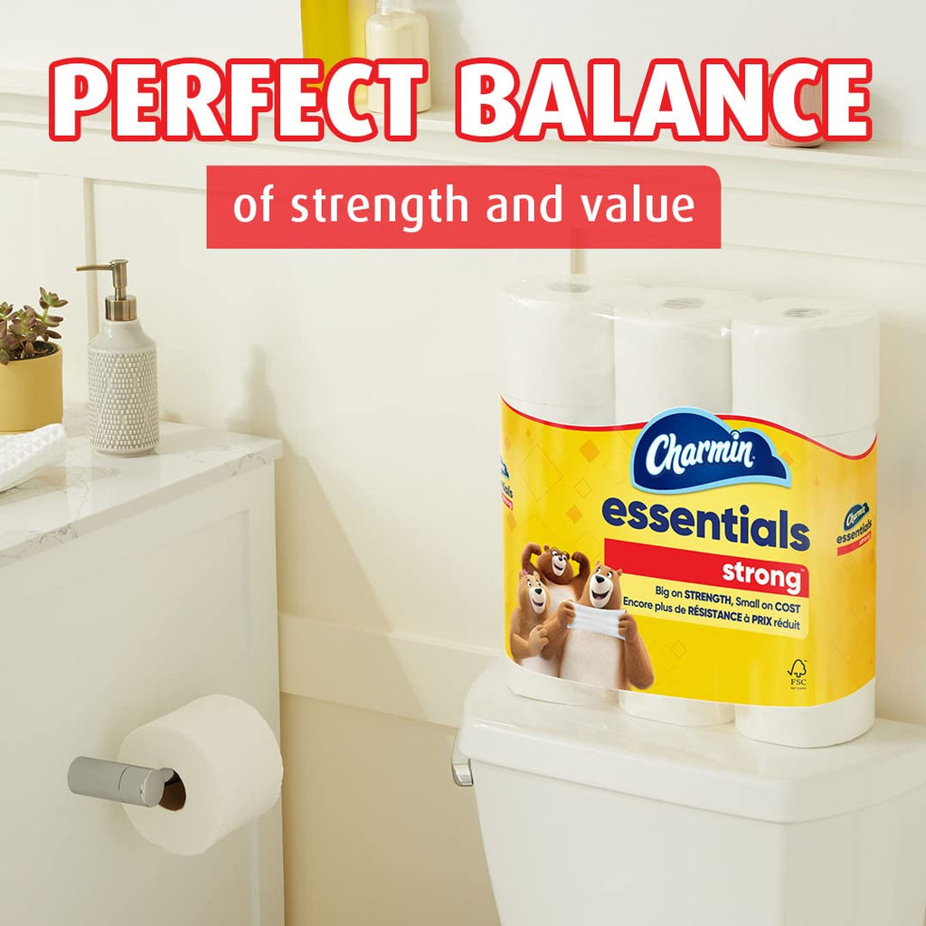Essentials Strong Toilet Paper, 9 Mega Rolls = 36 Regular Rolls