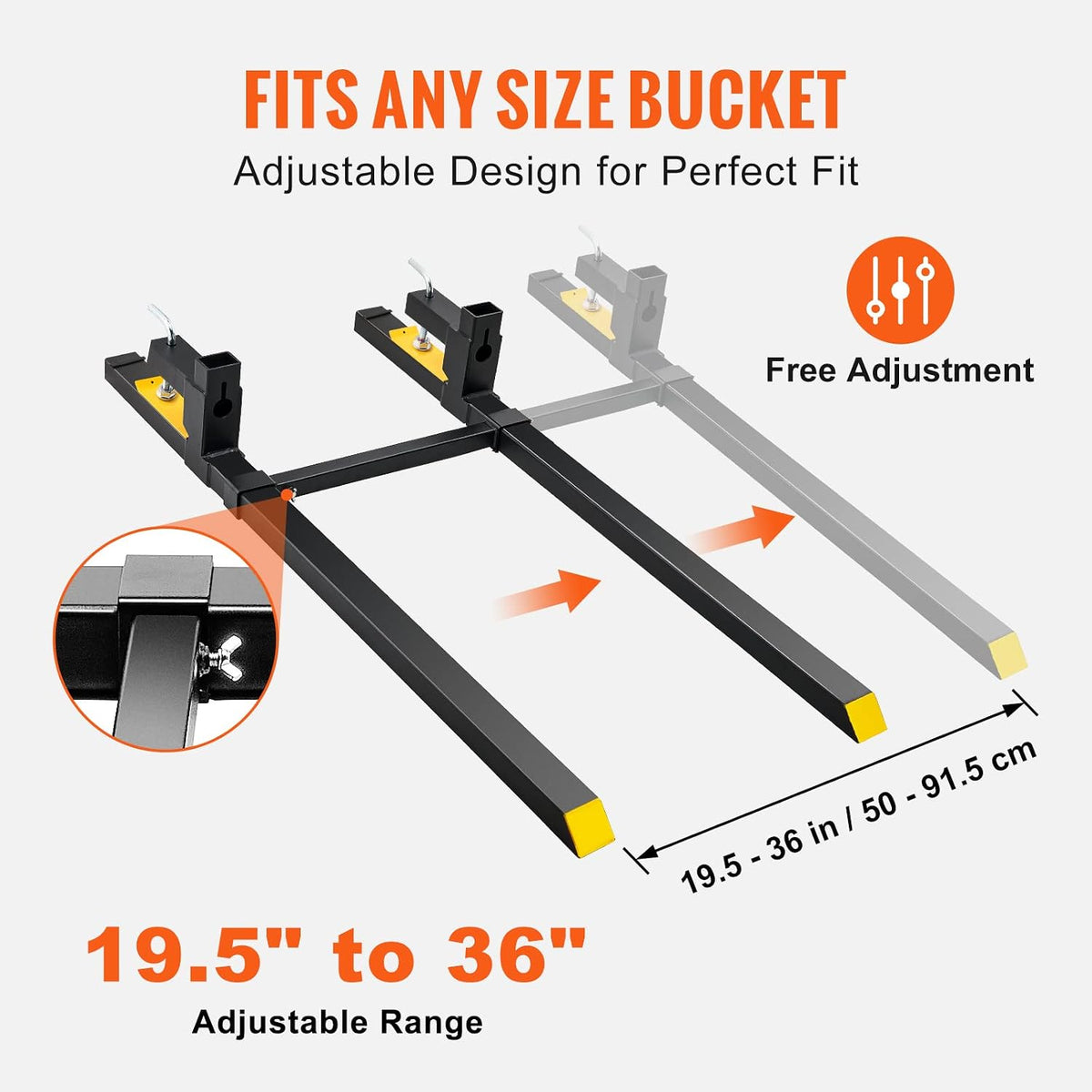 Pallet Forks, 2000 lbs Clamp on, 60" Total Length | Heavy Duty, Adjustable Stabilizer Bar