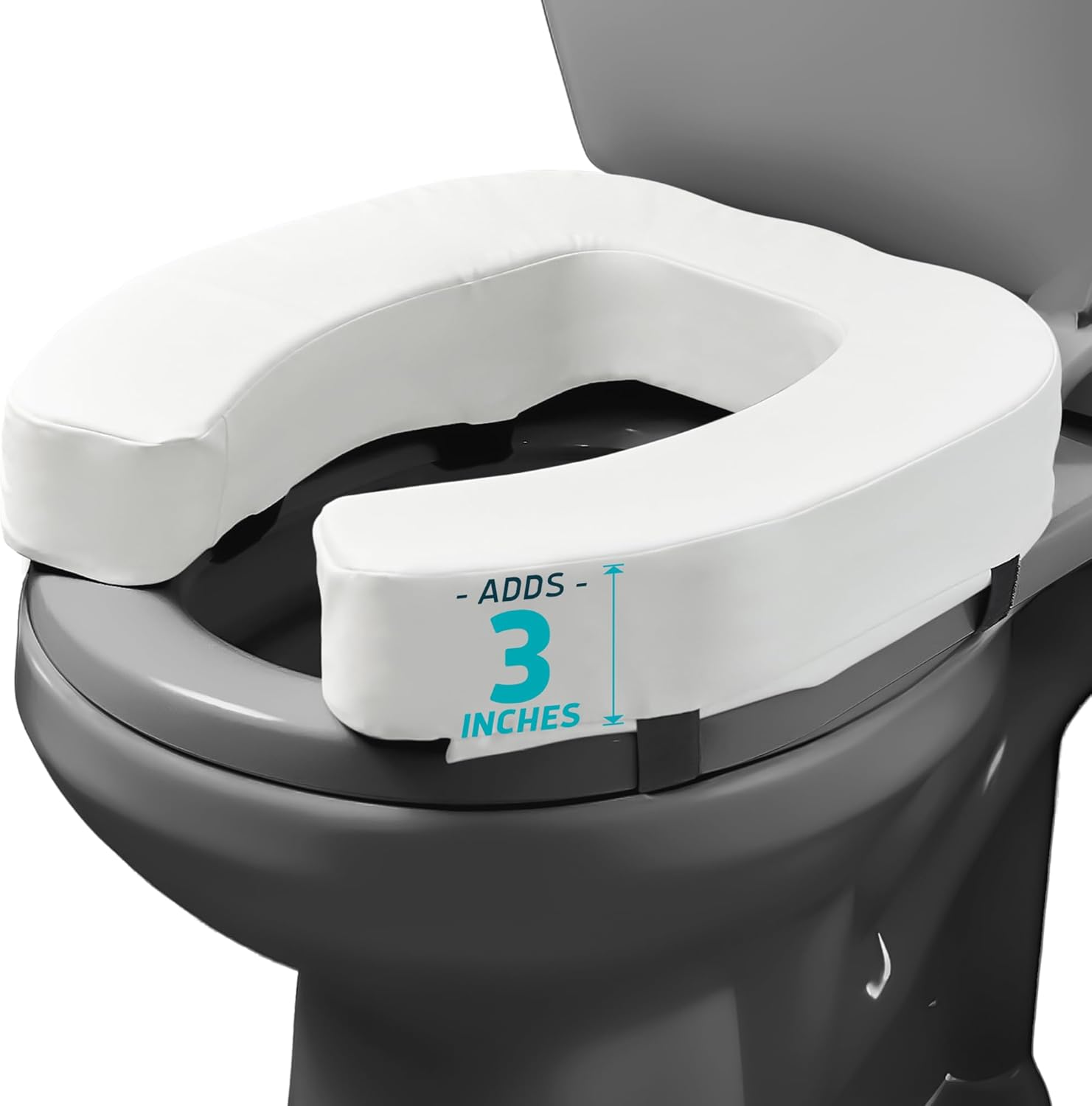 Padded Toilet Seat Riser for Seniors - Adds 3 inches. Universal Fit - FIRM Raised Toilet Seat Cushion with