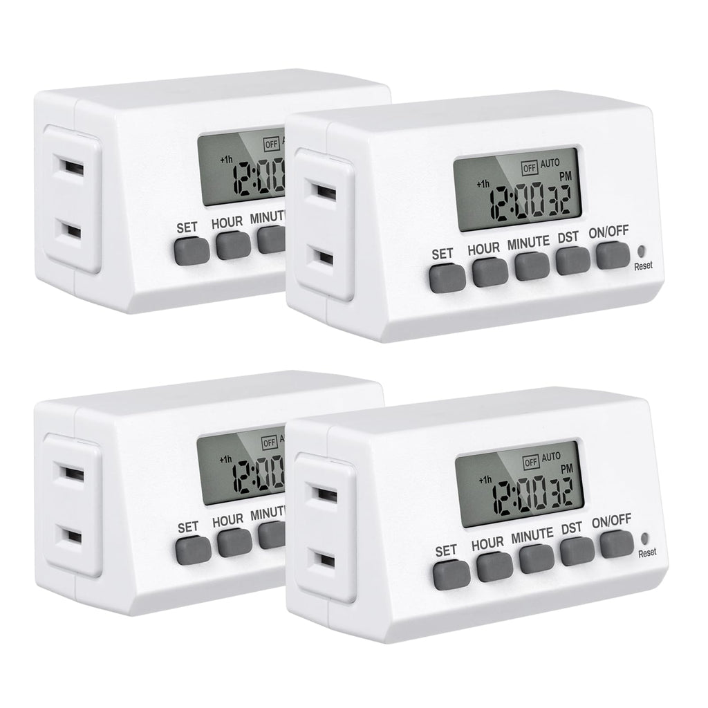 Indoor 24H Programmable Digital Timer Outlet, Slim 1 Outlet, 4 Pack