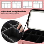 Makeup Bag with Mirror,Portability Cosmetic Case Portable Cosmetic Brush Organizer Bag with Adjustable Dividers,Gift