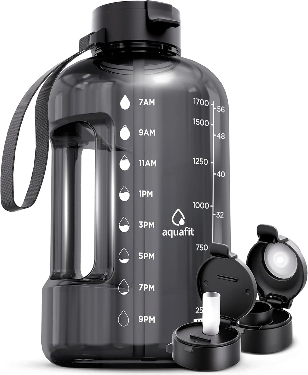 Half Gallon Water Bottle with Time Marker | BPA Free Half Gallon Water Bottle with Straw and Chug Lids - Leakproof