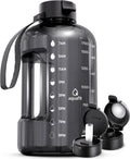 Half Gallon Water Bottle with Time Marker | BPA Free Half Gallon Water Bottle with Straw and Chug Lids - Leakproof