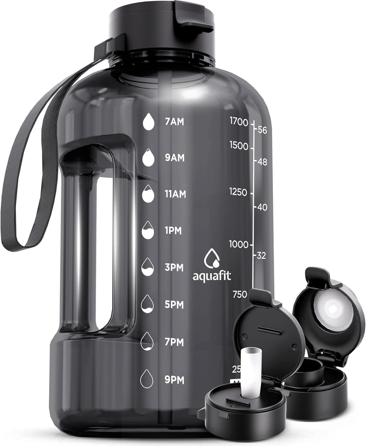 Half Gallon Water Bottle with Time Marker | BPA Free Half Gallon Water Bottle with Straw and Chug Lids - Leakproof