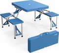 4 Ft Camping Picnic Table Set with 4 Seats with Umbrella Hole Folding Lightweight Suitcase Card Table-220 Lbs Support