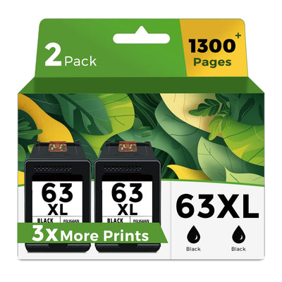 63XL Black Ink Cartridges Replacement for HP 63 HP63 XL HP63XL BK 2-Pack