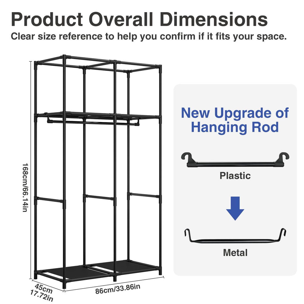 Wardrobe Closet with Hanging Rods and Shelves for Clothes Storage