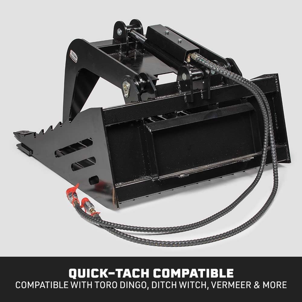 Mini Skid Steer Skeleton Rock Grapple Rake with Bolt-On Teeth, Toro Style Mounting System, Reinforced Side Cutters