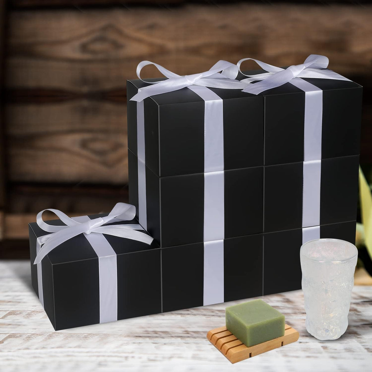 Small Gift Boxes 10 Pack 6x6x4 in Black Gift Boxes with Lids