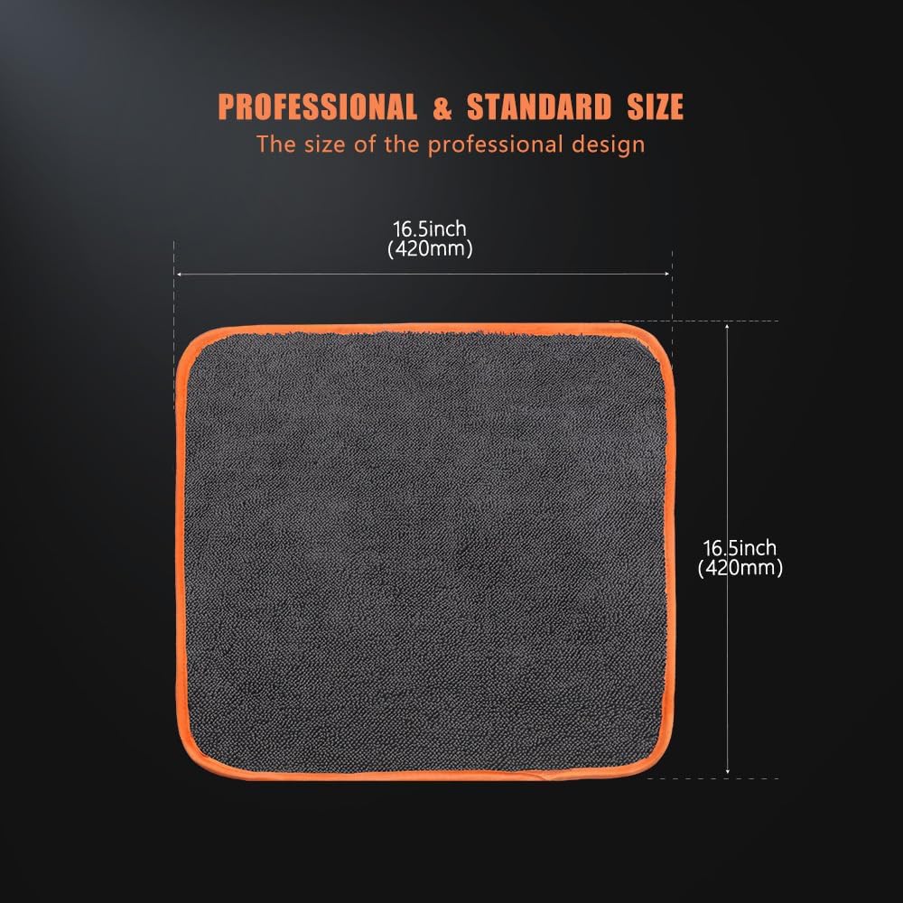 Microfiber Car Drying Towels, Cleaning Cloth Towels, Twist Pile Rapid Drying Orange Edge Car Microfiber Towels for