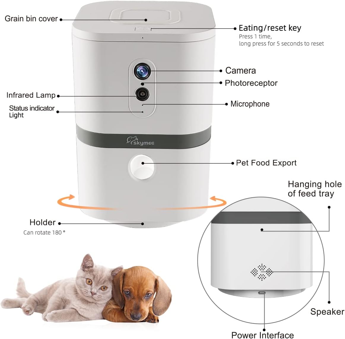 Petalk AI II Dog Camera Automatic Treat Dispenser, 5G WiFi Pet Camera with 180° Pan Full-Room View,Night Vision,Two