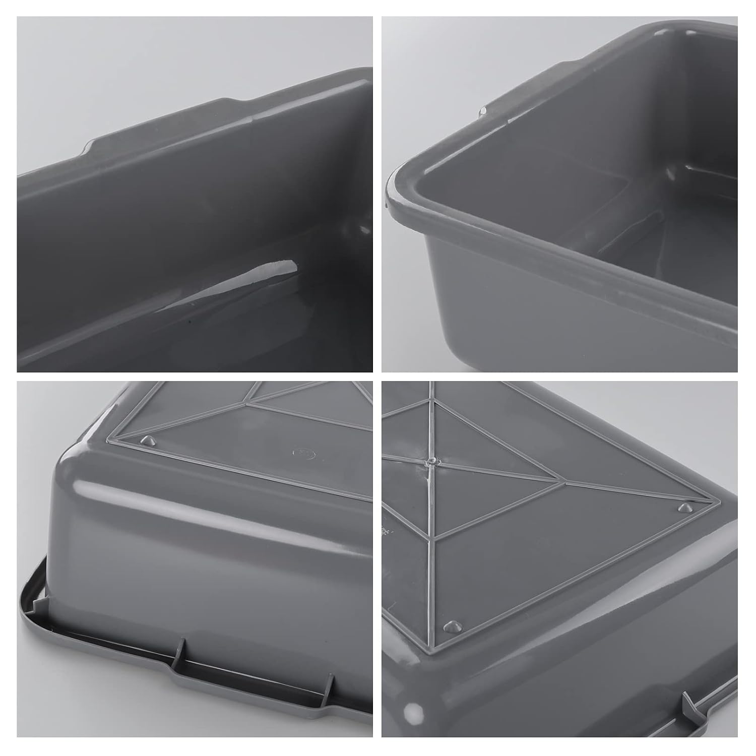 4-Pack Plastic Bus Tub/Bus Box, Grey Dish Tub 25L | Heavy Duty Utility Tub, Dishwashing Basin for Restaurant Kitchen