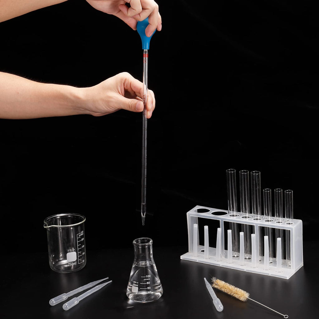Graduated Dropper Pipettes Kit, 10ml Borosilicate Glass Pipette with Rubber Cap for Transfer Liquid for Lab