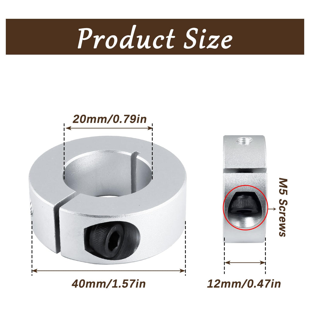 Hordion 4Pcs 20mm Split Shaft Collar, 20mm Bore Dia, 40mm OD, 12mm Thick