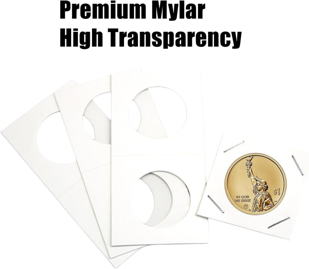 200 Pack Upgraded Mylar Coin Flips 2x2 for Cents, Non PVC | Premium Cardboard Coin Holder, Paper Coin Holders