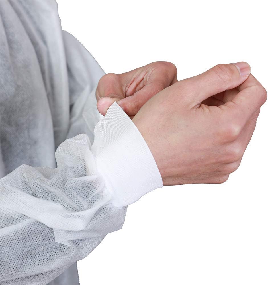 Disposable Lab Coats 10-Pack White 3 Pockets Knitted Cuffs S-2XL