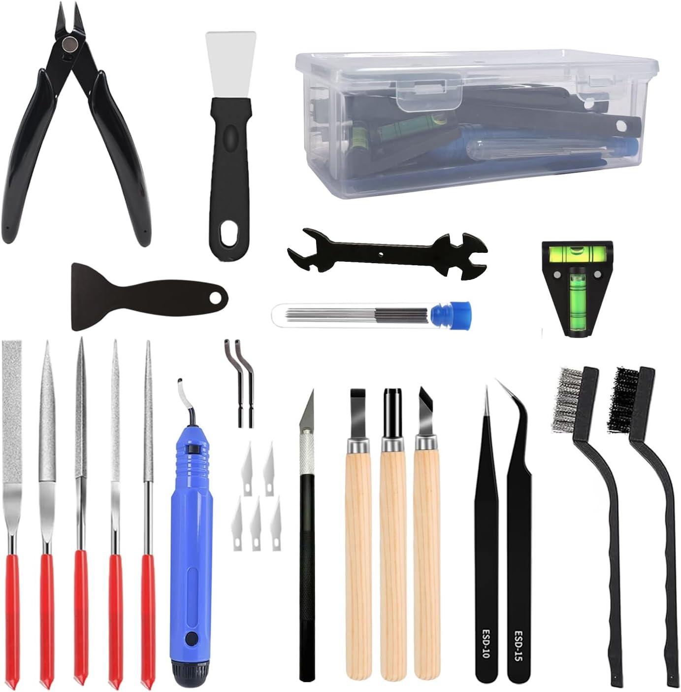 3D Printer Tool Kit, 32Pcs 3D Printing Deburring Tool, Craft Knife,Hand File,Carving Knife,Spirit Level,Cutting and