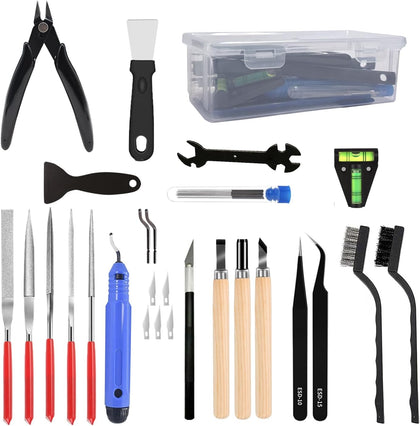 3D Printer Tool Kit, 32Pcs 3D Printing Deburring Tool, Craft Knife,Hand File,Carving Knife,Spirit Level,Cutting and