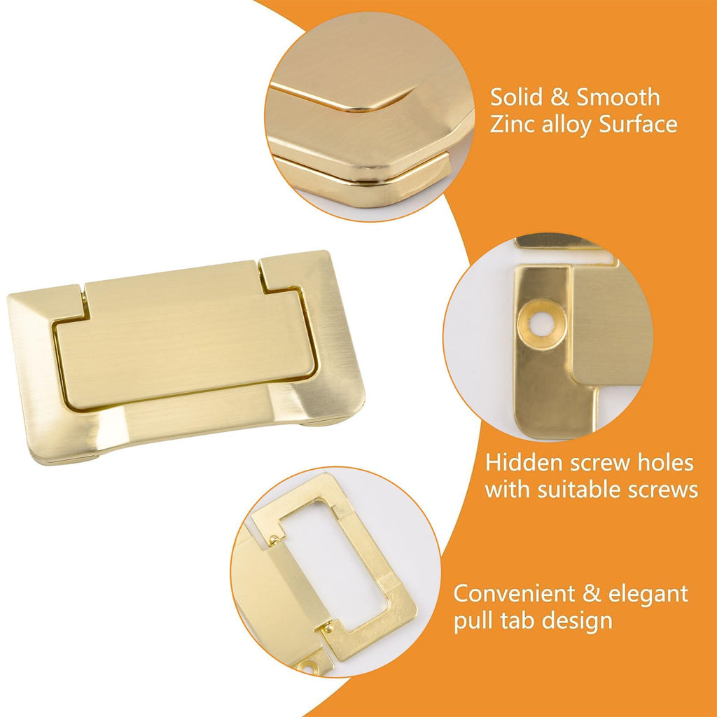 4Pcs Brass Pocket Doors Drawer Handle Flush Ring Pull, Hidden Concealed Zinc Alloy Knobs for Cabinets, Closets, Drawers