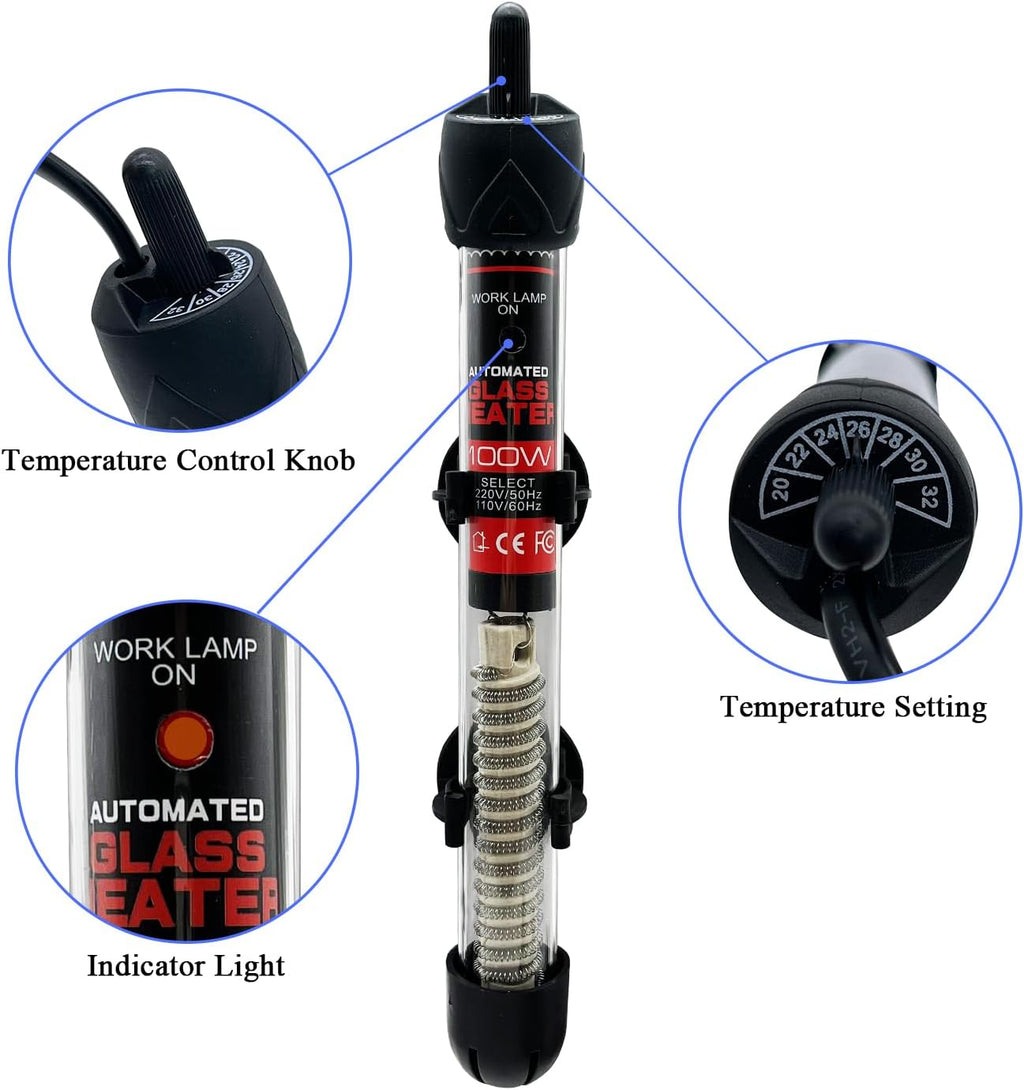 Fish Tank Aquarium Heater - Adjustable Temperature Submersible Thermostat Heater,25W/50W/100W/150W/200W/300W