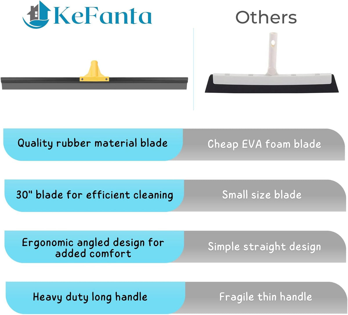 Floor Squeegee for Concrete, 30'' Large Rubber Broom for Tile, 59'' Long Handle Heavy Duty Water Wiper for Garage, Deck