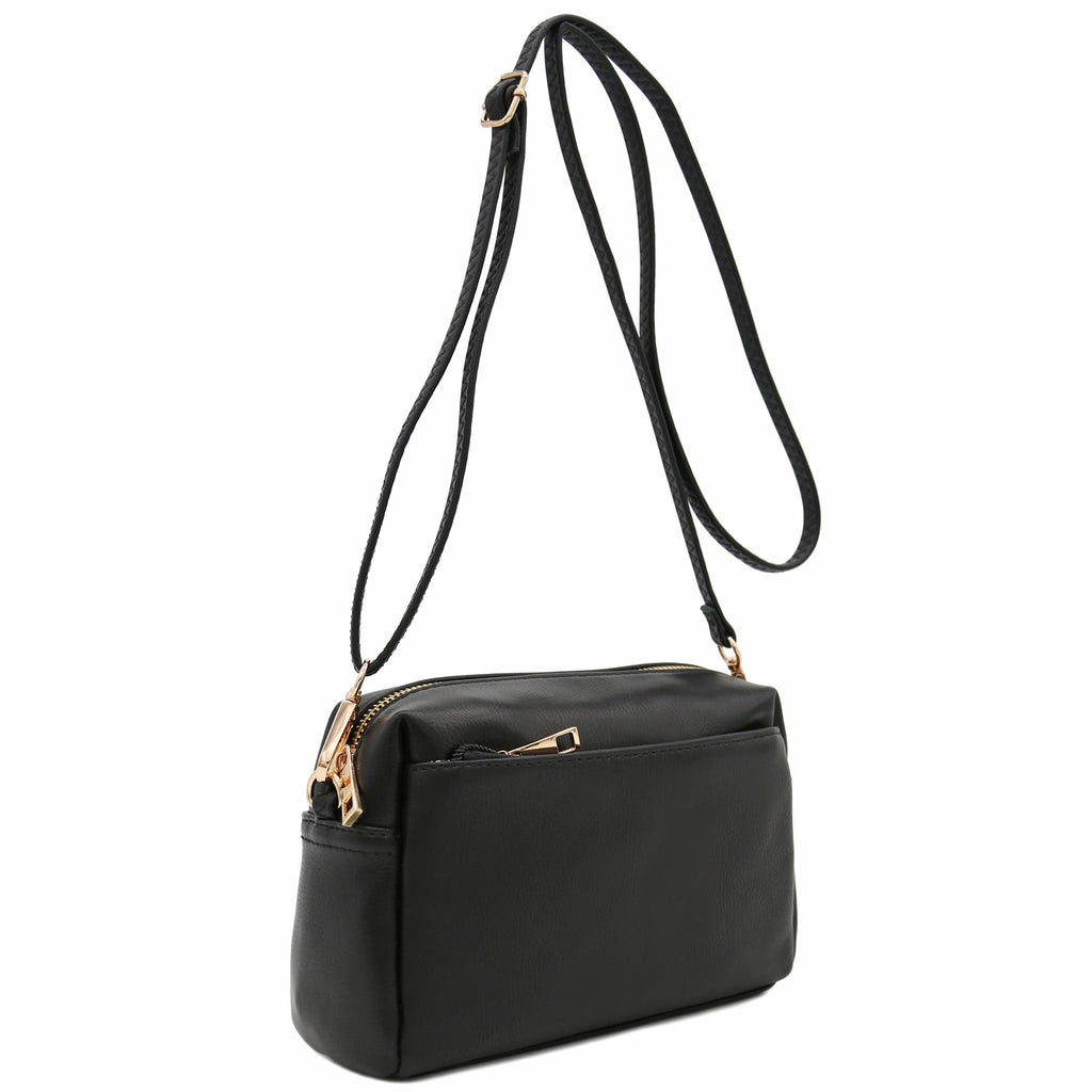 Triple Zip Small Crossbody Bag (Black)