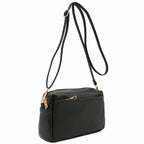 Triple Zip Small Crossbody Bag (Black)