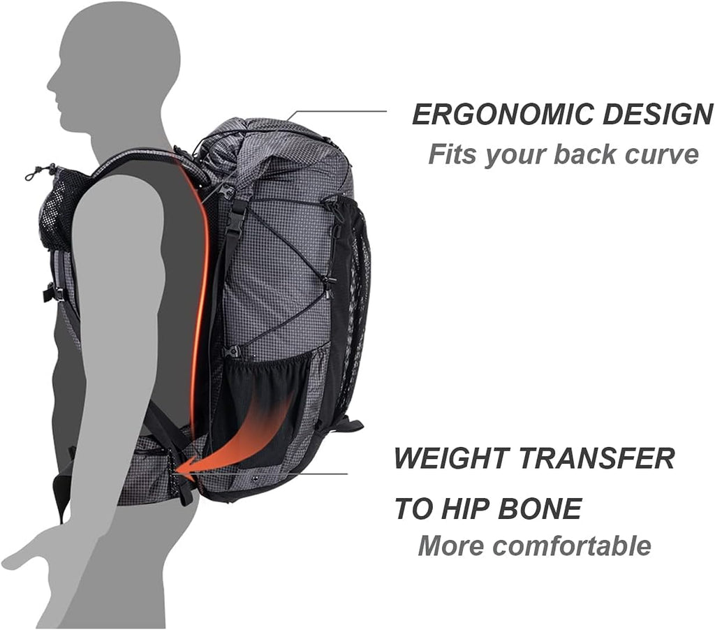 Hiking Camping Backpack 45L/65L Lightweight Internal Frame with Rain Cover for Backpacking Outdoor Sports ((40+5) L