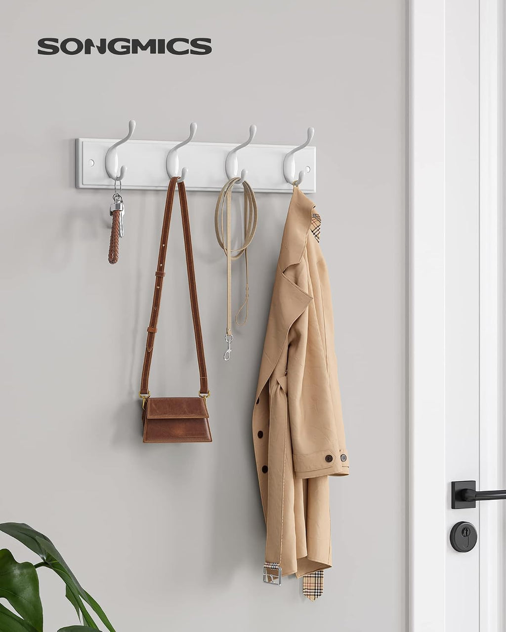 Wall-Mounted Coat Rack, Hook Rack, 4 Dual Metal Hooks