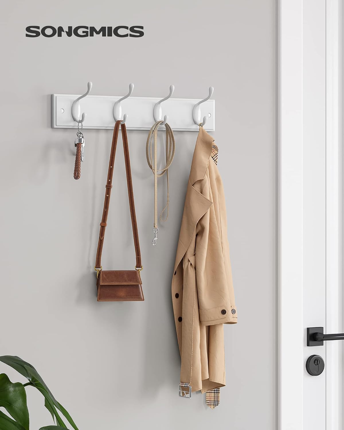Wall-Mounted Coat Rack, Hook Rack, 4 Dual Metal Hooks