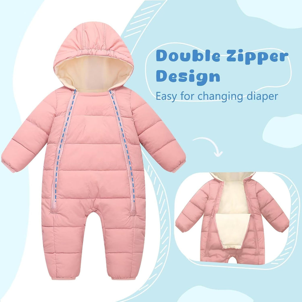 Baby Snowsuit Infant Winter Jumpsuit 0-24M Toddler Footed Jacket Unisex Warm Hooded Outfit Thick Fleece Coat